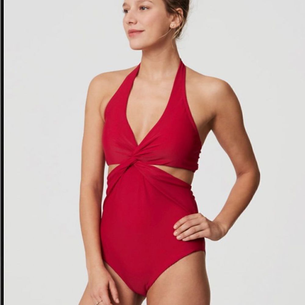 Ann Taylor LOFT cranberry red Monokini